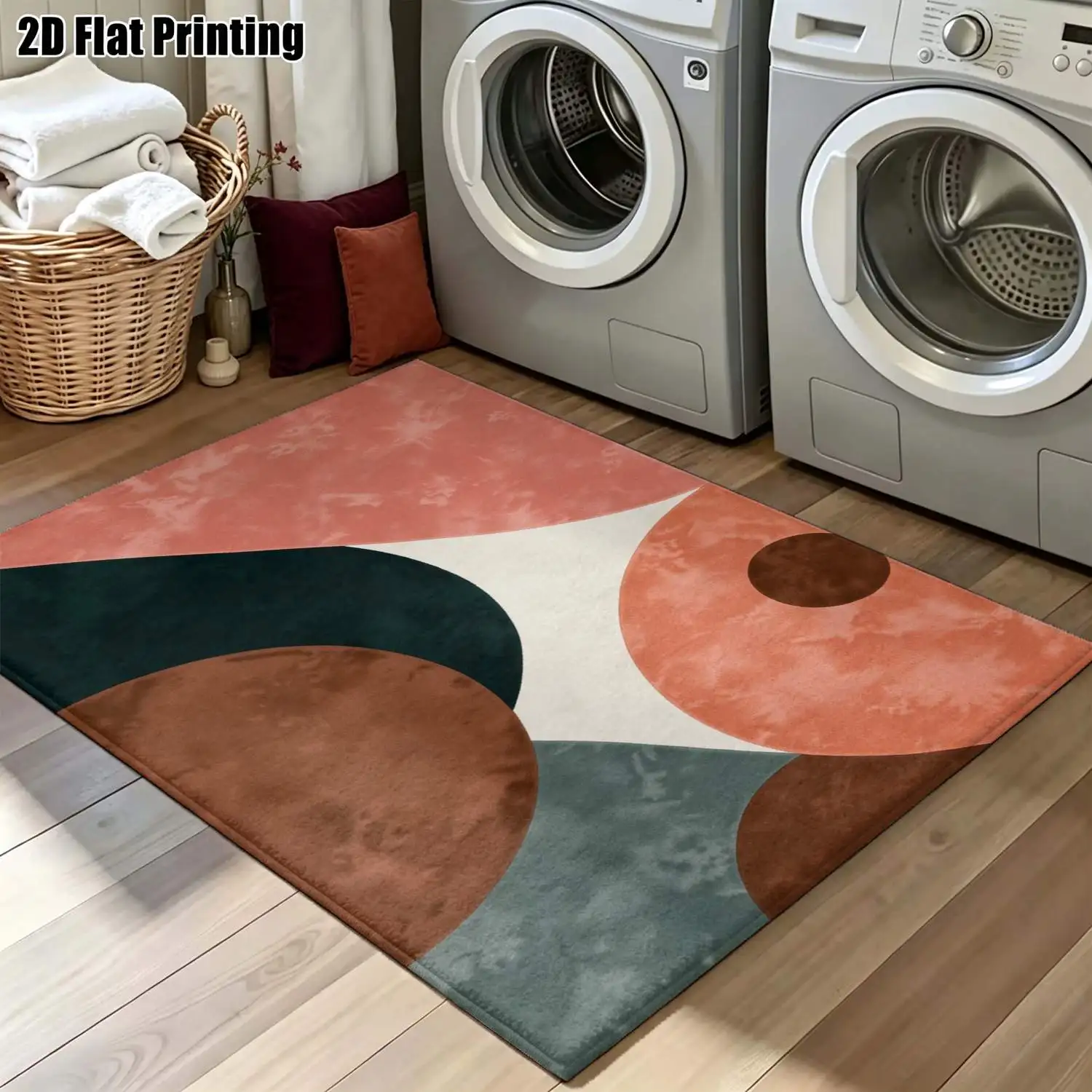 1Pc 2D Printed Morandi Geometric Color Block Nordic Rug, Instagram Modern Minimalist Home Decor Mat, Machine Washable, Multi-Size for Multi-Room Use