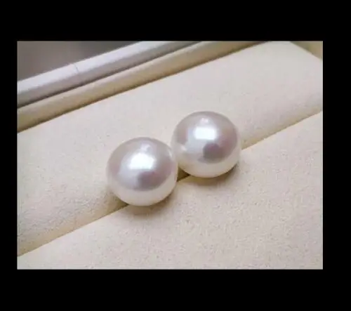 HUGE AAAA 13-14MM WHITE SOUTH SEA GENUINE PEARL EARRING 14K WHITE SOLID GOLD