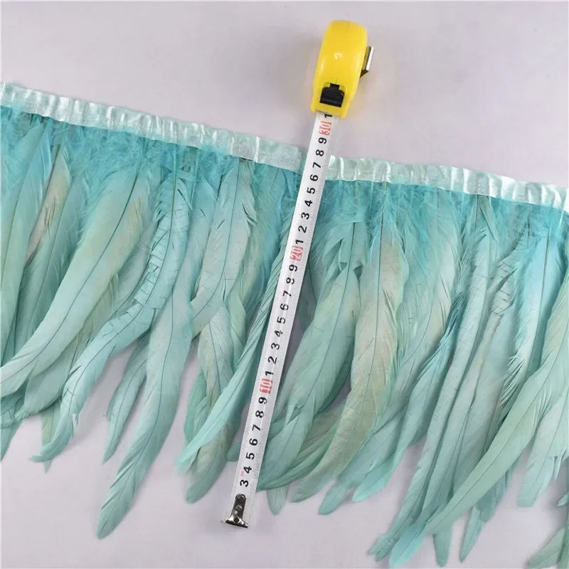 1 Meter bunte Hahnenfedern auf Band, Federnband für Kleider, DIY-Fransen, Nähdekoration, Kleidung, Handwerkszubehör – Detail 10
