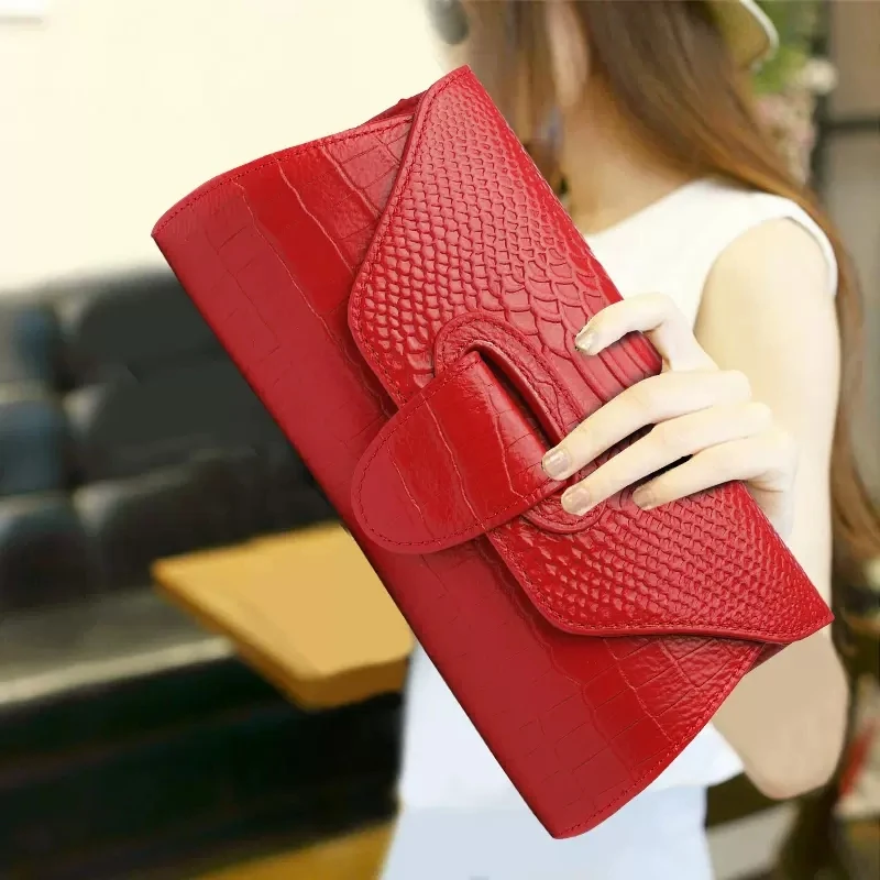 TOPHIGH Crocodile Pattern Foldable Women Clutch Bag Shoulder Bag Lady Genuine Leather Fashion Messenger Bag Brand Women Wallet