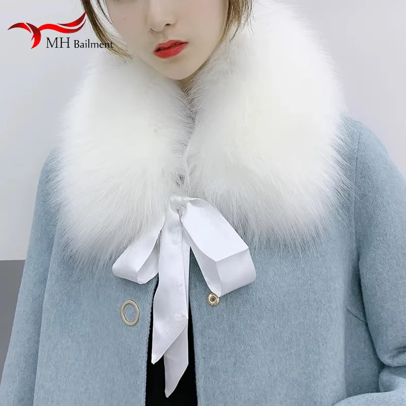 Women Scarf New Faux Fur Collar 55cm Luxury Scarf Winter Coat Hood Fur Decor Shawl Soft Warm Parkas Jacket Scarves Ladies