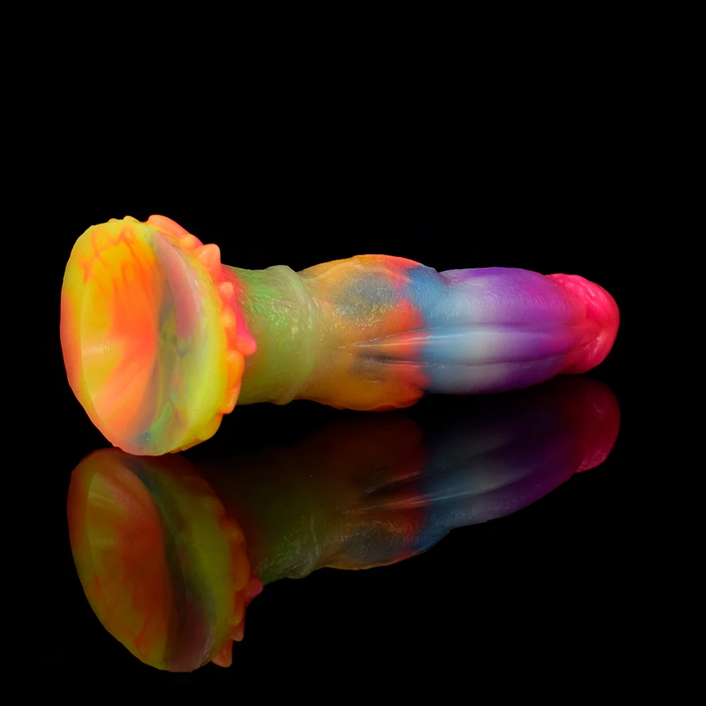 FAAK New Luminous Tiny Dildo With Suction Cup Glow in Dark Colorful Knot Penis For Beginners Female Masturbator Anal Massage