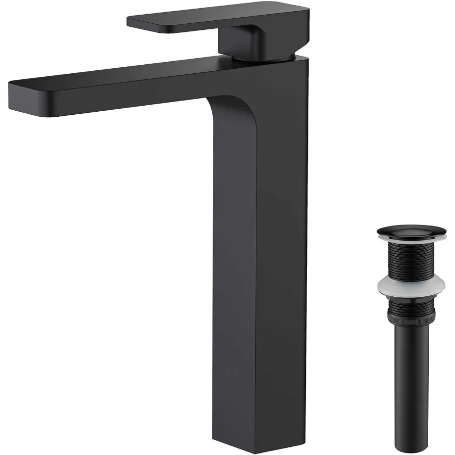 

KIBI Blaze-T Single Handle Bathroom Faucet for Vessel Sink with Pop-Up Drain Solid Brass High Arc Spout Leak-Proof and Easy Ins