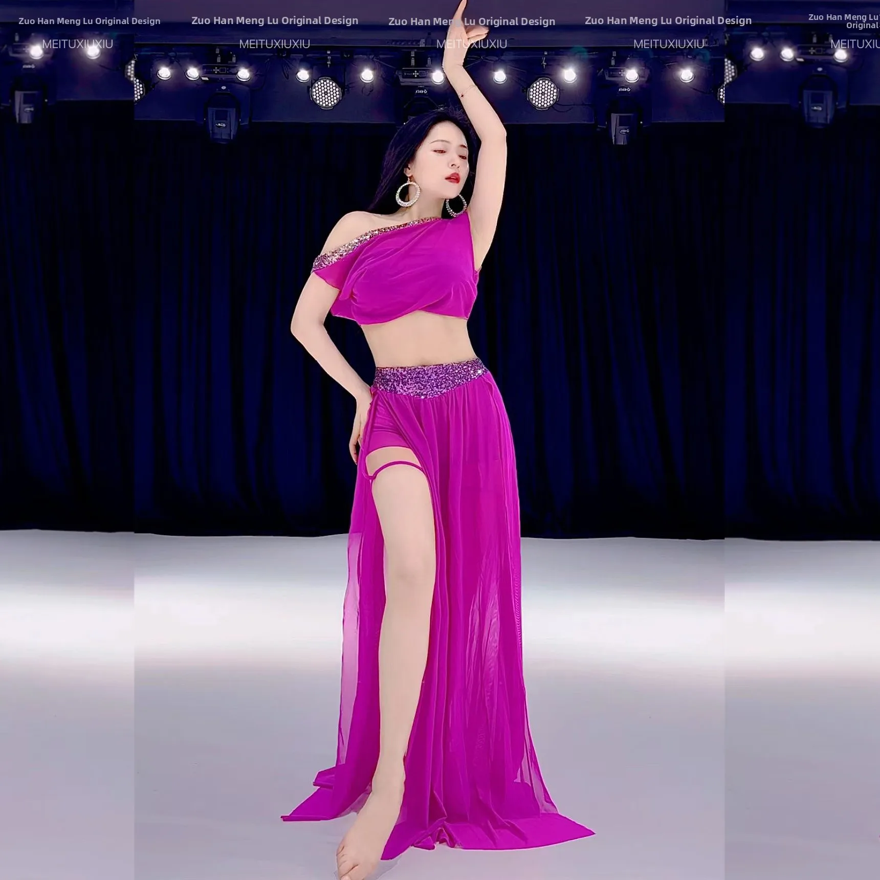 Fsia de Dança do Ventre Yue Meng Feng Lu, Novo Conjunto de Prática para Iantes, Cinto de Rede Brilhante, Performance ...