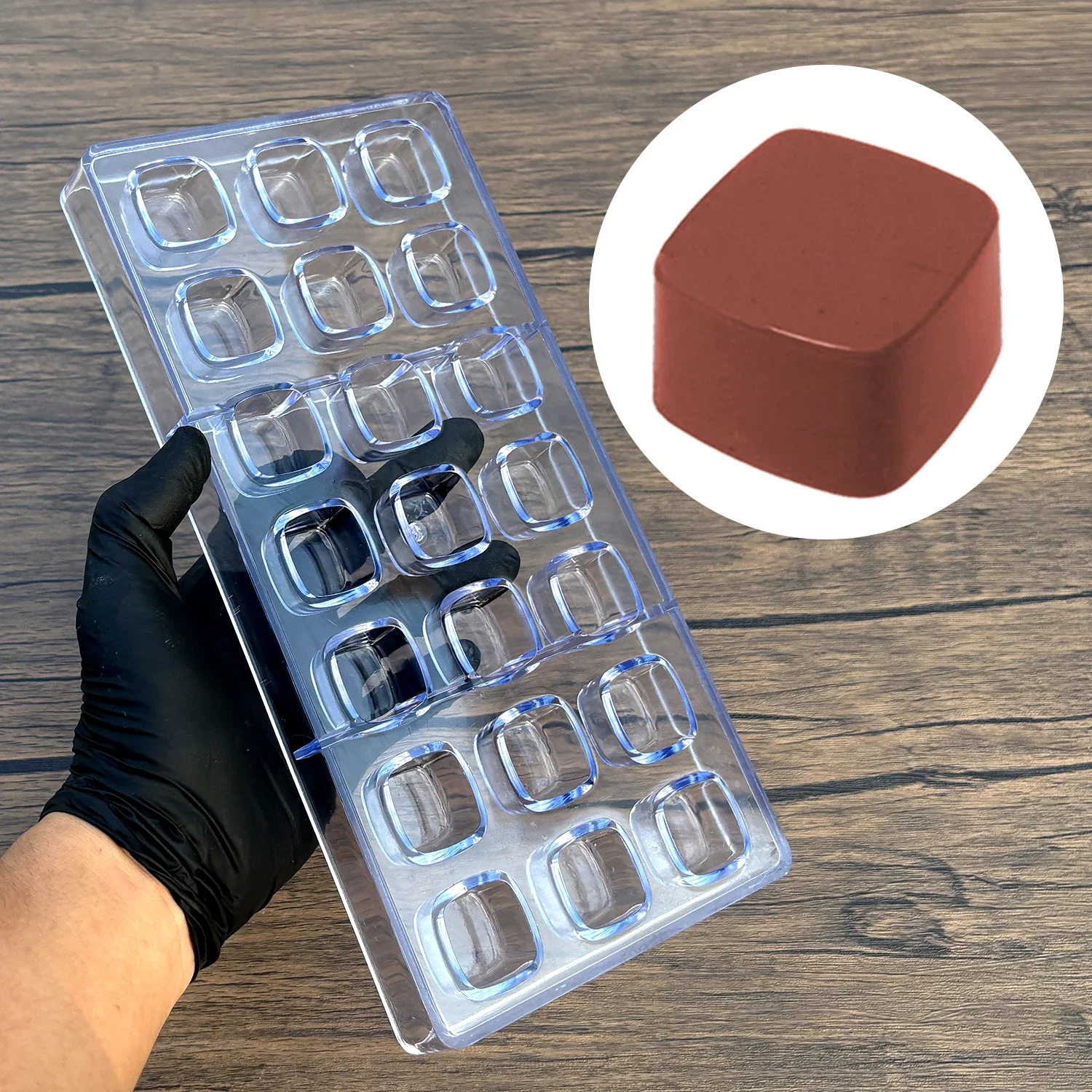 Molde de Chocolate en forma de cubo, caramelo de policarbonato, bombones, confitería, panadería, molde de pastelería para hornear