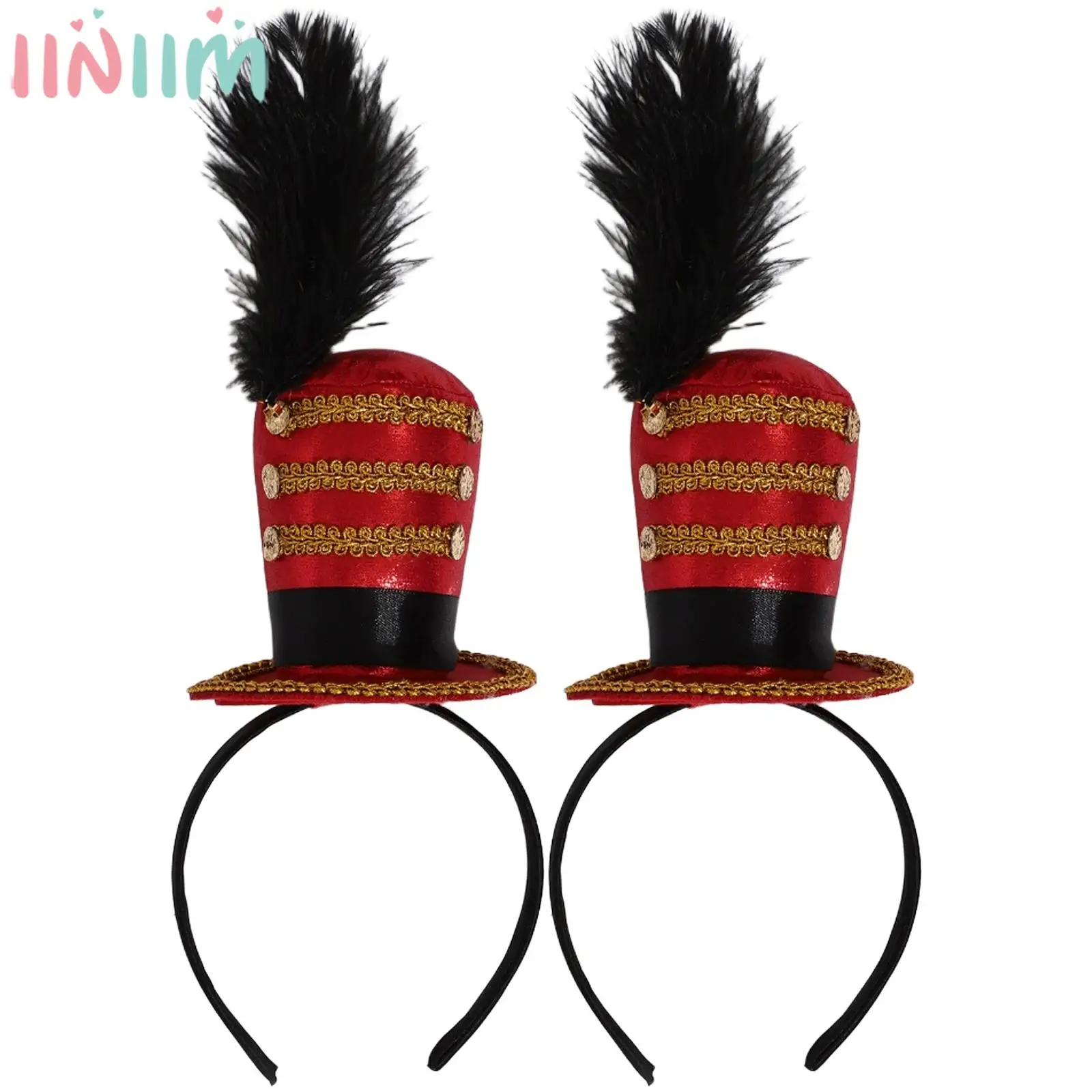 Kids Adult Circus Ringmaster Soldier Mini Top Hat Feather Headband Tea Party Headwear Halloween Carnival Cosplay Costume Prop