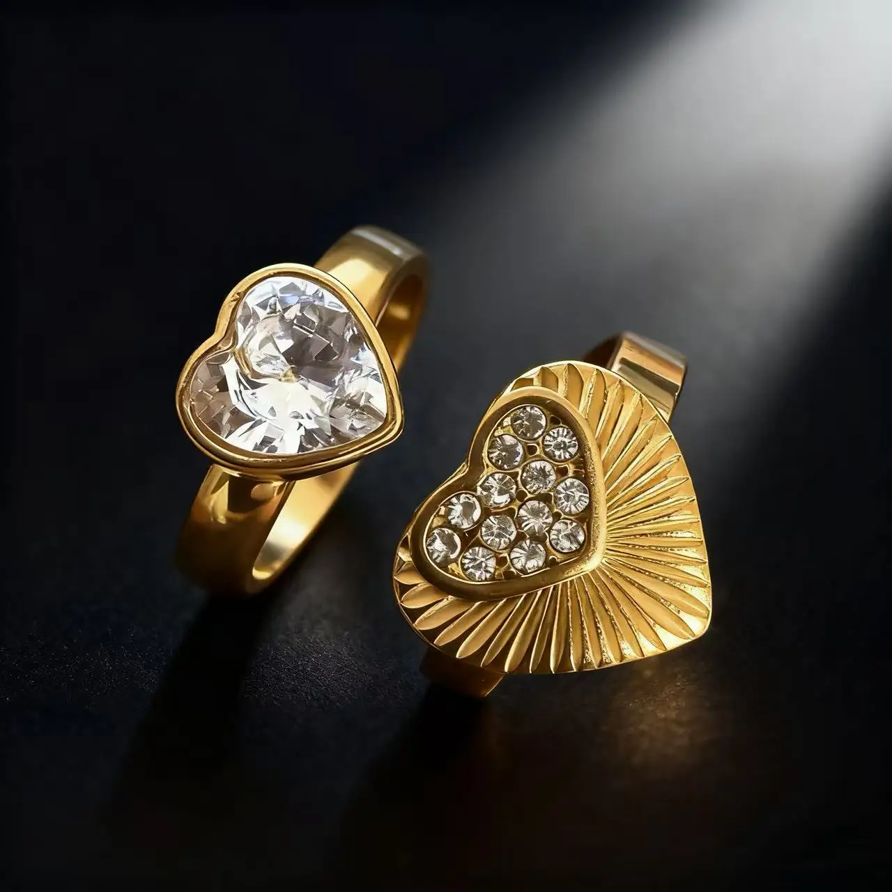 

Luxury Heart Zircon Stainless Steel Ring Set For Women 2025 New Finger Fashion Jewelry Accessories Party Gift