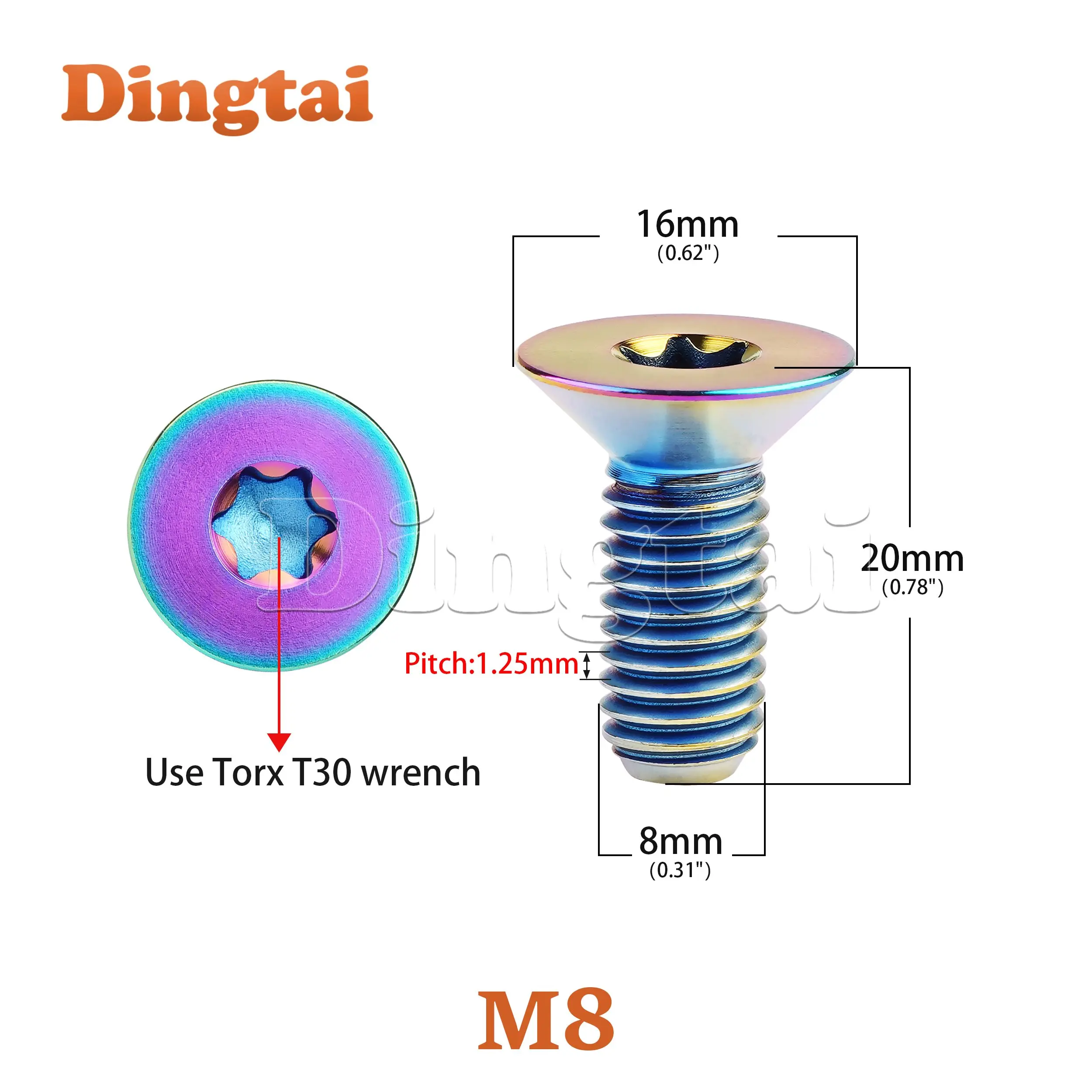 Dingtai Titanium Bolt M8x20mm Countersunk Internal Plum Blossom  For Bicycle
