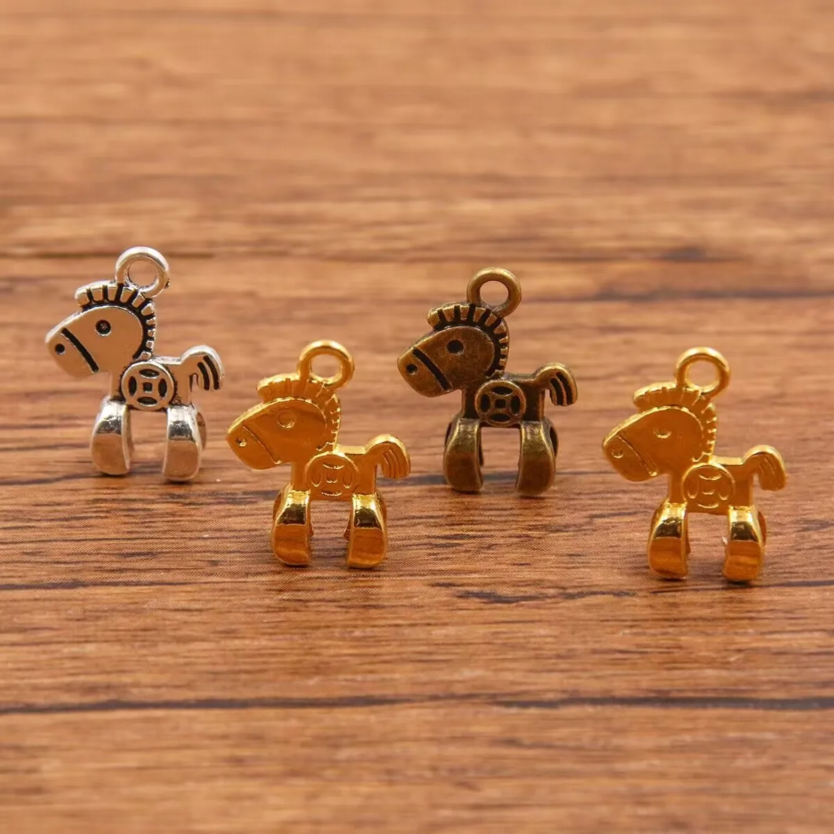 30Pcs Three Color Optional 11x15mm DIY Alloy Jewelry Accessories Animal Charm Double-Sided Three-Dimensional Cute Pony Pendant