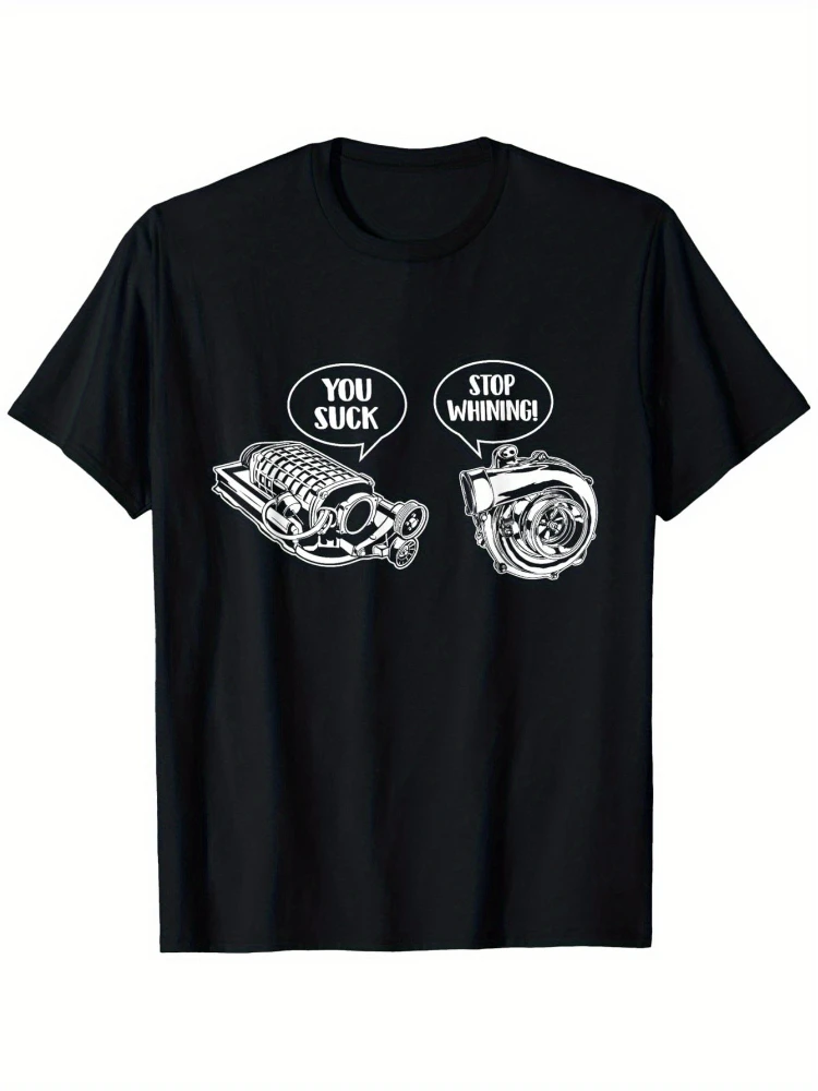 Turbocharger vs Supercharger-Car Guy Auto Mechanic design-100% cotton summer O-neck short sleeve printed men's T-shirt.
