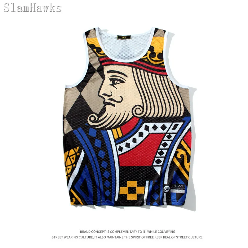 

Hipjazer King Tiki 3D Print Battle Basketball Jersey CARTOON Summer Sport Beach Training Shirts Thermal Transfer Tanks