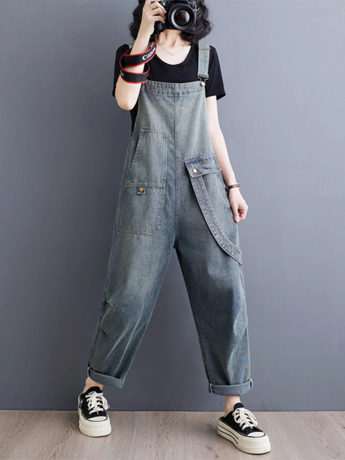 Women's Casual Loose Denim Overalls Spring New Style Versatile High Waist Long Pants Design Sensation Small Audience Workwear