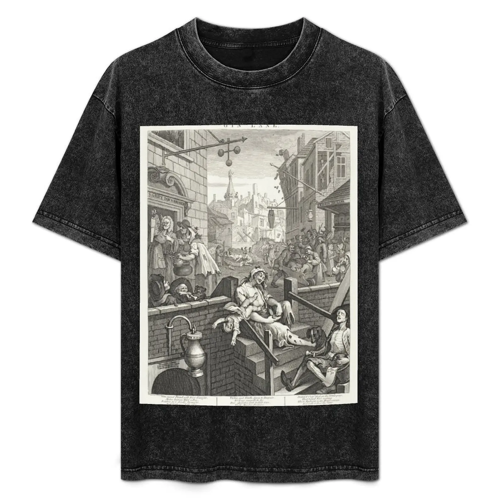 Gin Lane - William Hogarth (1697-1764) - Camiseta con estampado de grabado del siglo XVIII
