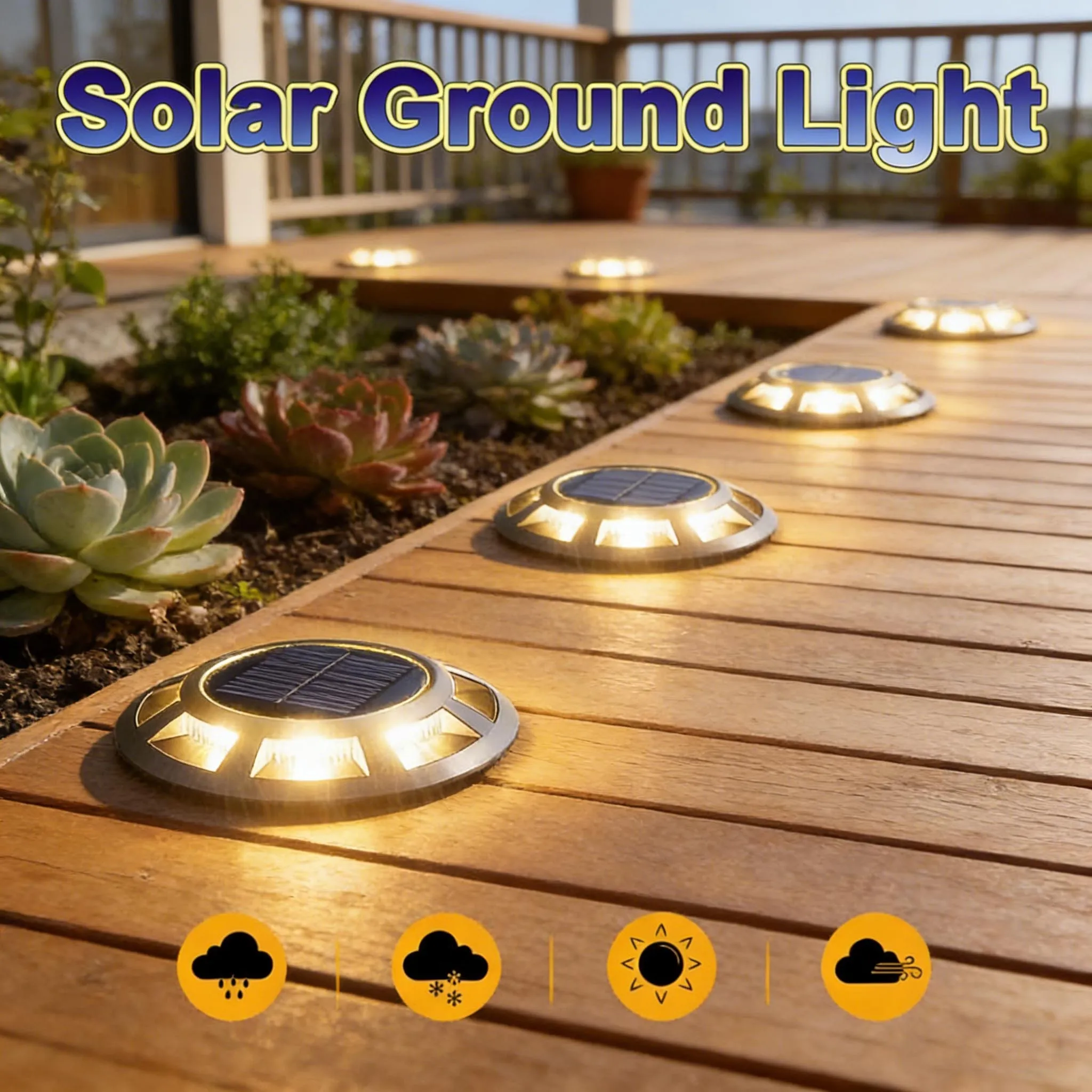 IP65 LED Outdoor Solar Power Ground Light Solar Path Deck Lights Underground Light Yard Driveway Lawn Garden Decor Lighting