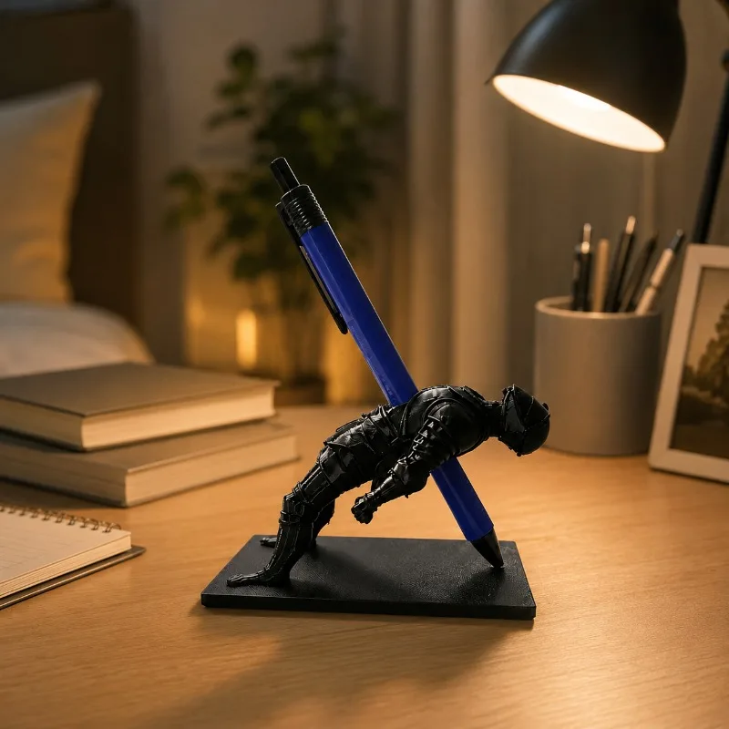 Medieval Death Knight Pen Holder, Creative Desktop Single Pen Stand, Armored Knight Desk Organizer and Gothic Office Decor