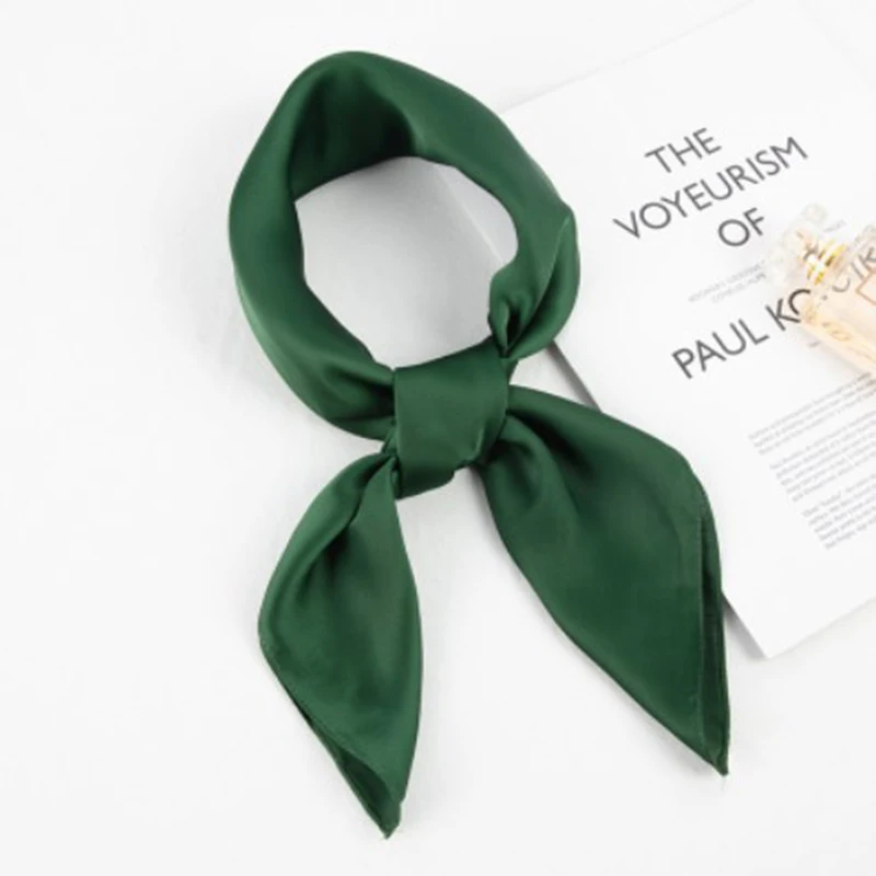 Basic Paragraph Simple Solid-coloured Scarf Female Simulation Silk Small Square Scarf With Shirt Professional Neckerchiefs