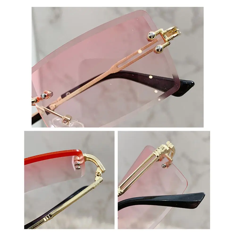 Rimless Rectangle Sunglasses for Women Men Vintage Shades Fashion Frameless UV400 Protection Lens Sun Glasses