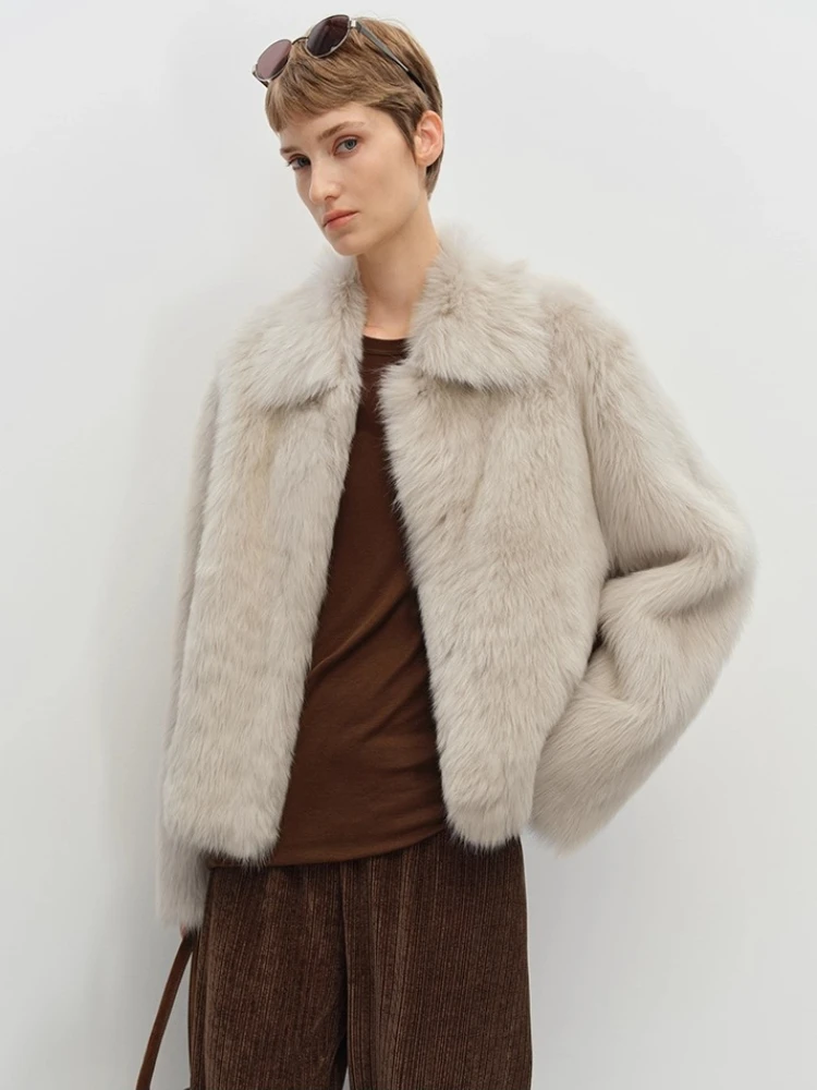 سترة فرو خروف توسكانا الفاخرة الراقية للنساء تصميم كلاسيكي بسيط وطية صدر السترة أنيق قصير للشتاء من الجلد الطبيعي معطف فرو حقيقي #2