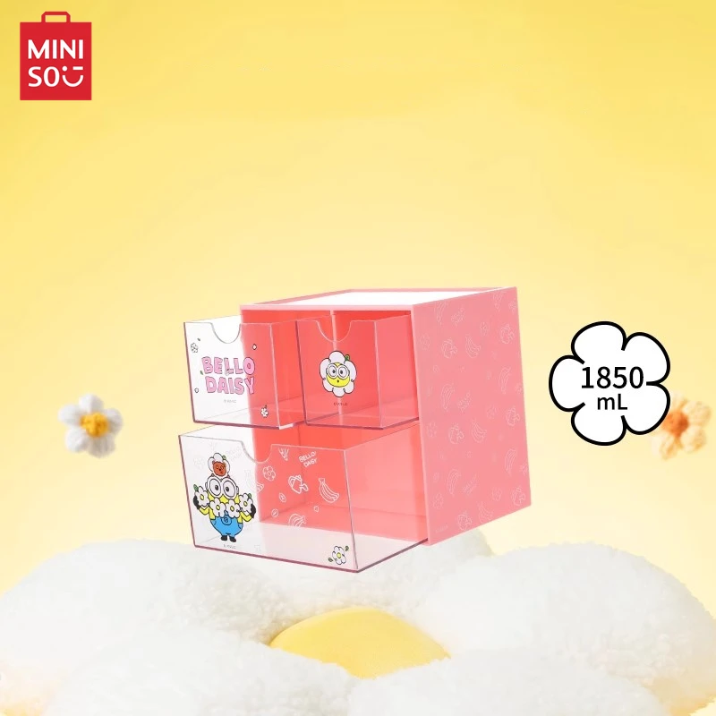 MINISO Flower Flower Minions Series Three-square Grid Storage Box Cartoon Cosmetics Storage Box Children's Toys Birthday Gift