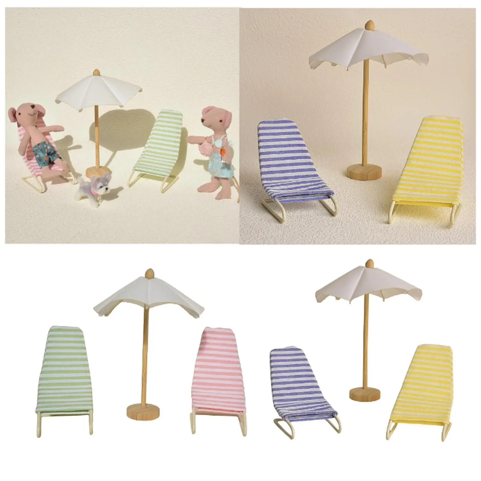 

3Pcs 1:12 Scale Dollhouse Beach Chair and Umbrella for Dollhouse Outdoor