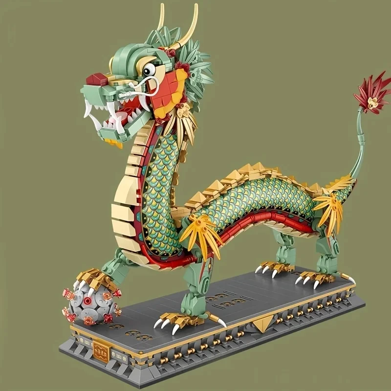 New Kids Toys Chinese Dragon Block Chinese Style Animal Mini Building Blocks DIY Kid Adults Assembling Puzzle Bricks Toys  Gifts