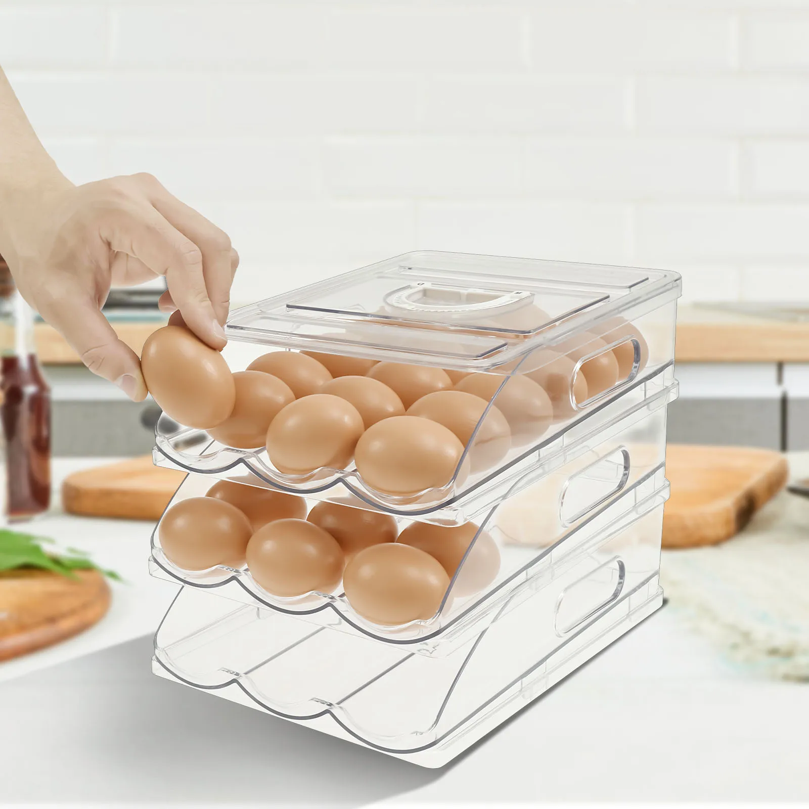 

3 Layer Automatic Egg Roller Household Kitchen Dedicated Egg Roller Rack Plastic Egg Storage Container with Handle and Lid