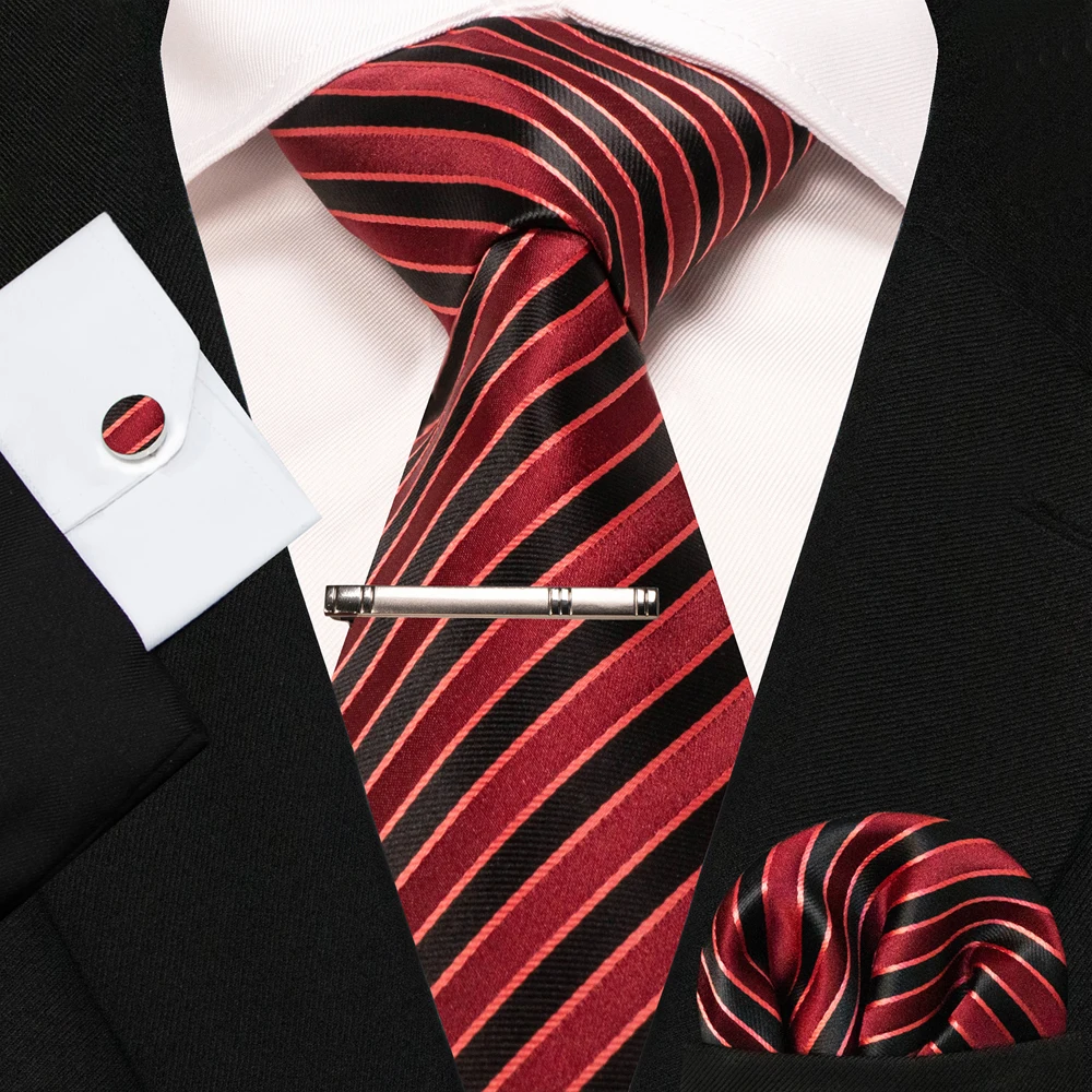 8cm Seidenkrawatten für Herren, grün-schwarze Krawatten, kariert, gestreift, Krawatten-Set mit Einstecktuch, Manschettenknöpfen und Krawattenklammern, für Hochzeit, Business, Party. – Detail 16