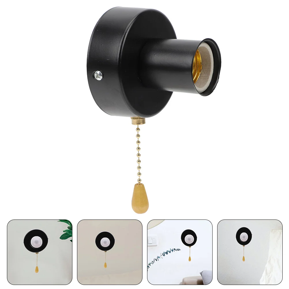 Light Pull Switch Ceiling Lamp Socket Base Black Stainless Steel Chain Lampholder