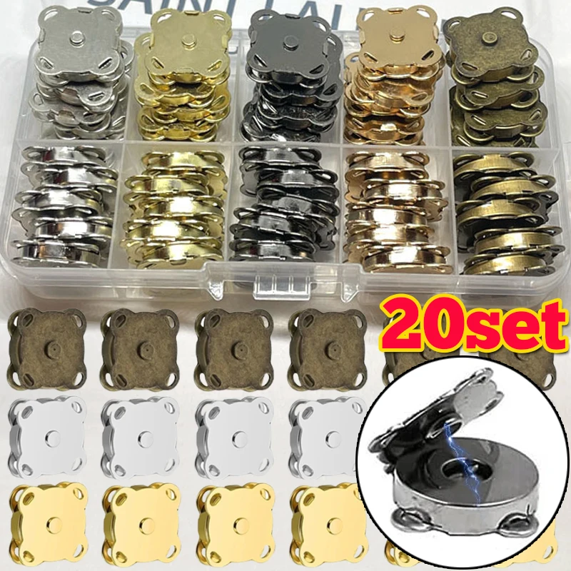 20/1Sets Magnetic Snap Button Metal Invisible Sew on Button Lock Clasps Fasteners for Purse Bags Clothes Craft DIY Accessories