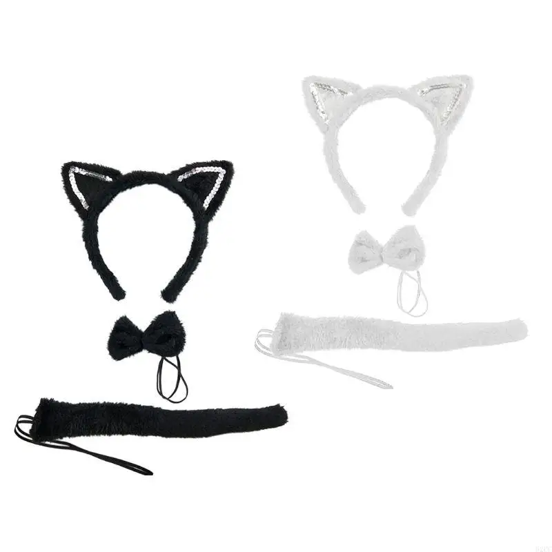 62CC Kids Ears Headband Bowtie Tail Gloves Halloween Cosplay Accessories