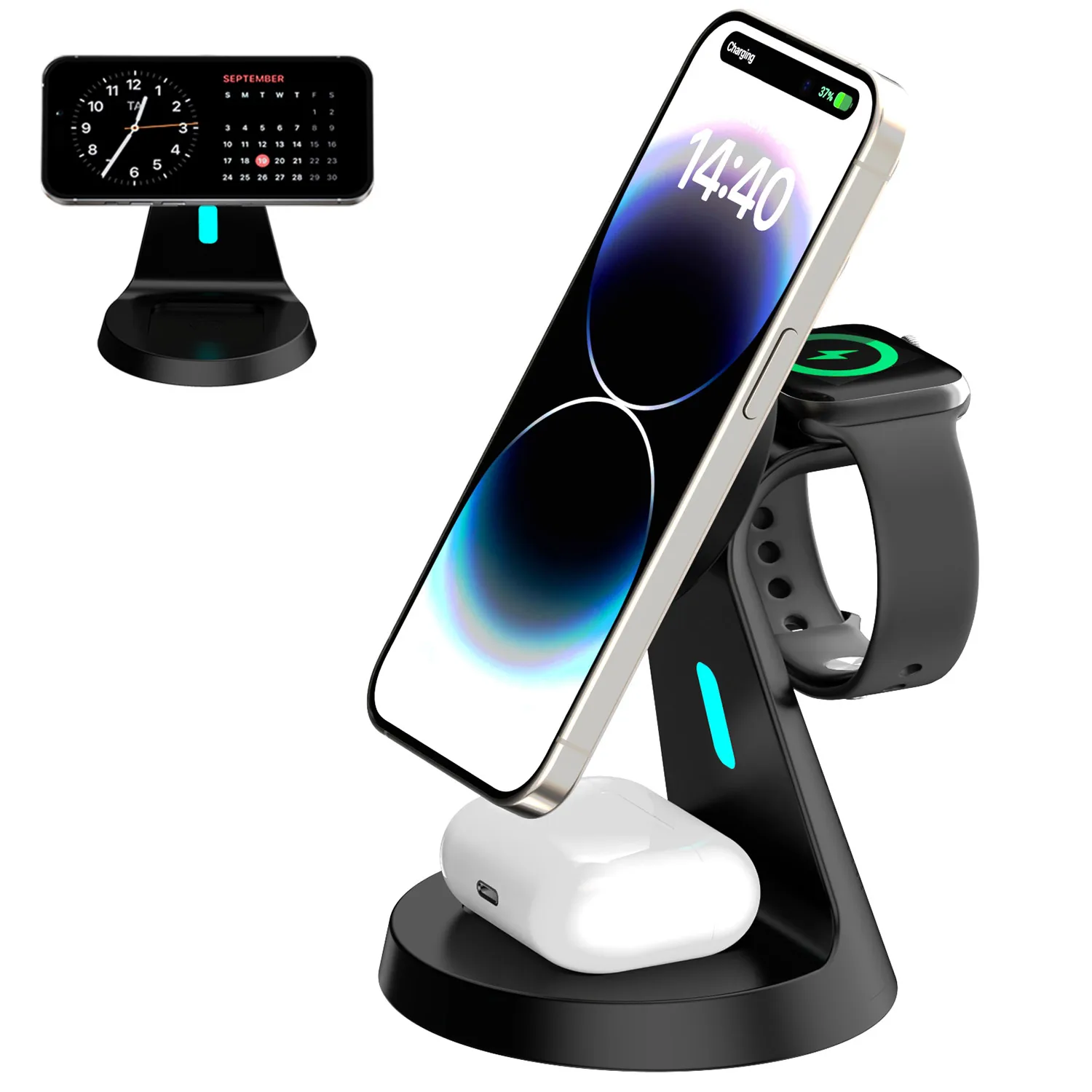 

Магнитная подставка для беспроводного зарядного устройства 3-в-1 для iPhone 17 ~ 12 Pro Max Airpods 4 3 Pro 2 Apple Watch 11 10 9 8 SE Станция быстрой зарядки