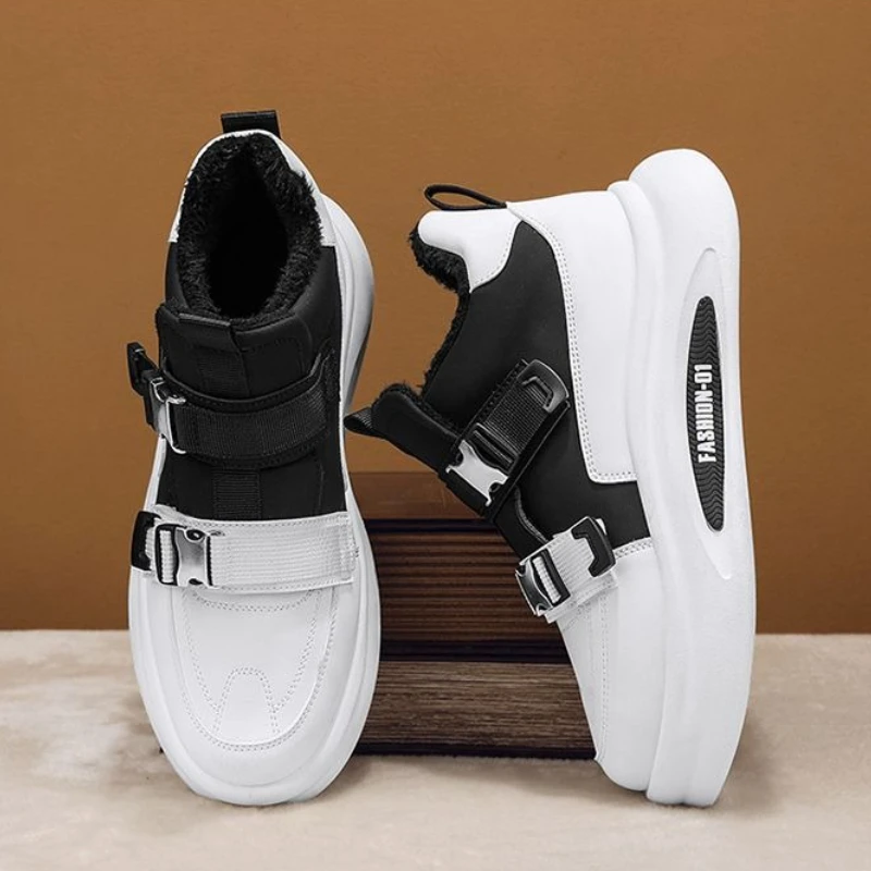 Korean Style Men's Winter Cotton Boots High Top Thickened Fleece Lined Youth Sport Casual Warm Trendy Shoes