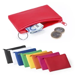 Short Wallet Pouch Bag Mini Purse Coin Bag Card Holder Zipper Waterproof PU Solid With Keyring Handbag Leather Coin Purses