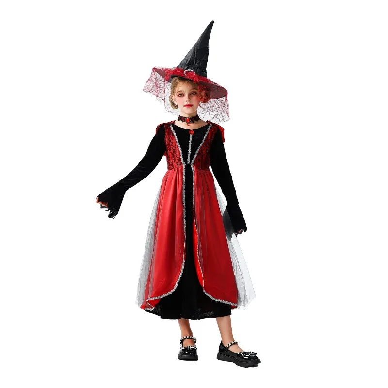 أزياء الهالوين للأطفال فستان الساحرة زي الساحرة زي أداء المسرح مصاص الدماء شيطان رداء القرون الوسطى