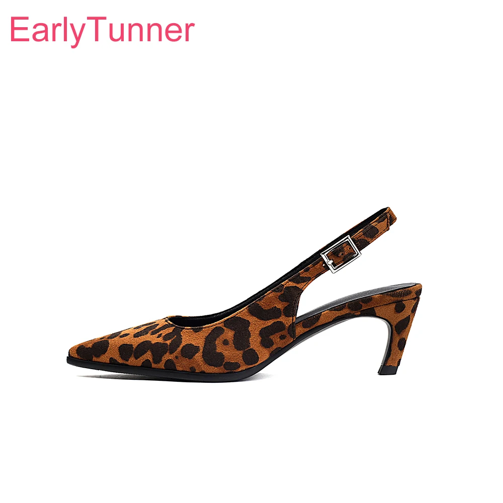 

Новинка 2023 года, летние черные женские босоножки с леопардовым принтом, пикантные женские модельные туфли на среднем тонком каблуке, большие размеры 43 46