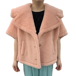 Winter Teddybär Mantel Frauen Alpaka Wolle Umhang lose dicke warme Echtpelz Oberbekleidung max Kamel Teddy Cape Kamel Pelzmantel td5847