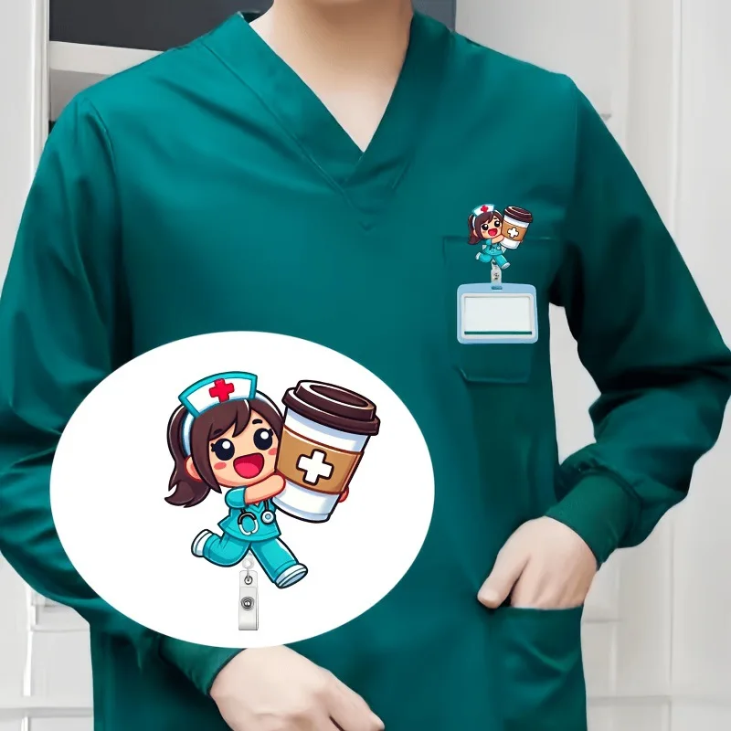 New Acrylic Milk Tea Nurse Retractable Badge Holder Cute Flat Design ID Card Clip with Reel Alligator Clip for Work School