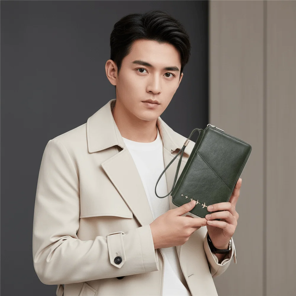 Anti-theft RFID Travel Wallet Multi-pocket Faux-leather Passport Cover Zipper Wristlet Anti-Scratch Airplane Passport Case