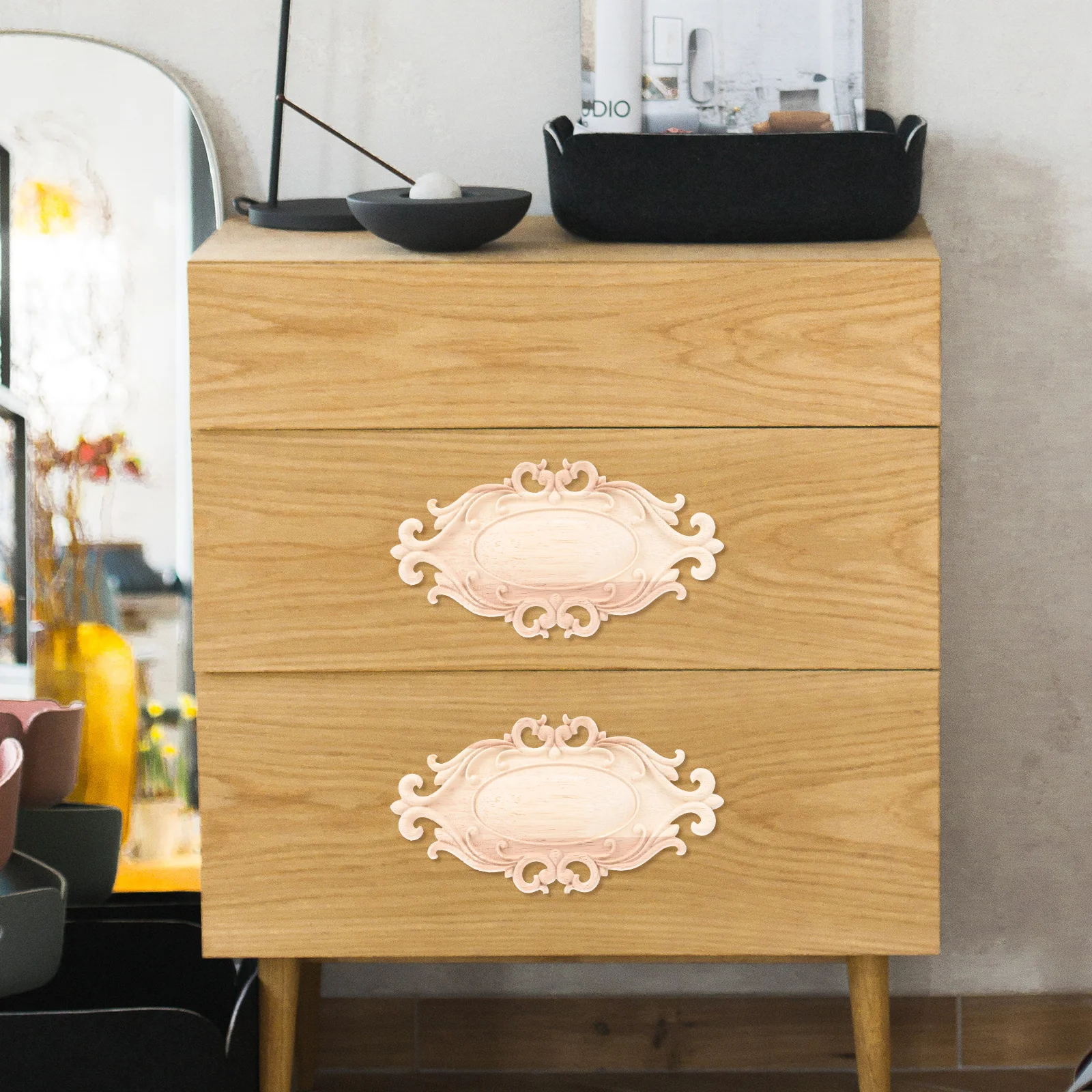 

1pcs European Style Wood Carved Onlay Unpainted Diy Furniture Cabinet Door Decor Craft Handicraft Sewing Supplies