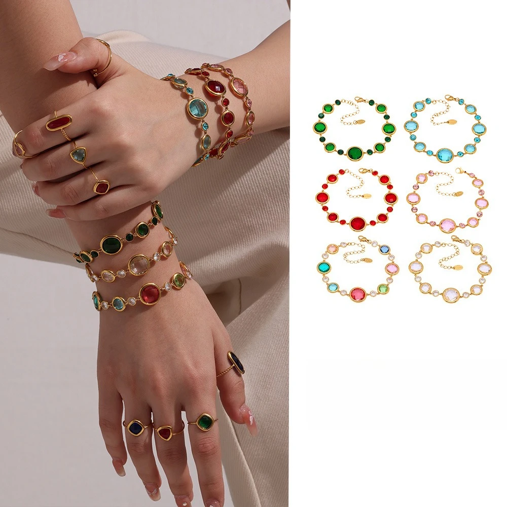 

Simple Bracelet Light Luxury Style Accessory Stainless Steel 5A Zircon Czech Glass Stone Bracelet Fashionable Handmade Accessory
