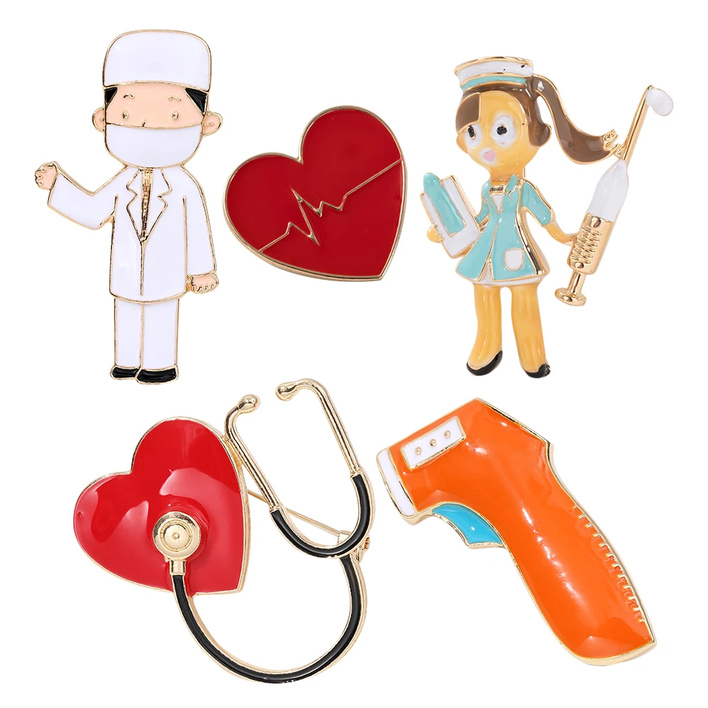 

5pcs Cartoon Brooch Doctor Pins Cute Nurse Reel Durable Metal Clips Uniforms Nursing Accessories Lightweight for Nurses