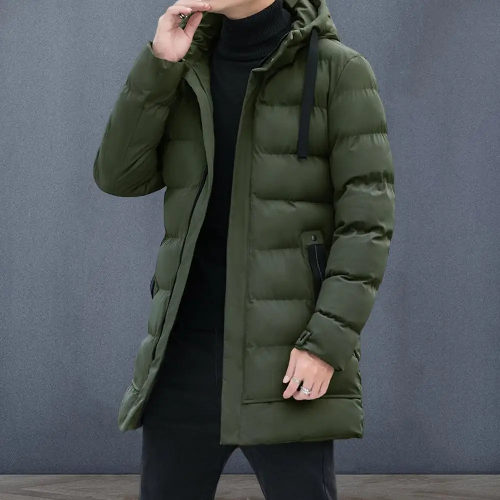 Men\'s Cotton Coat Hooded Drawstring Long Sleeve Solid Coat Pockets Loose Zipper Pocket Casual Coat