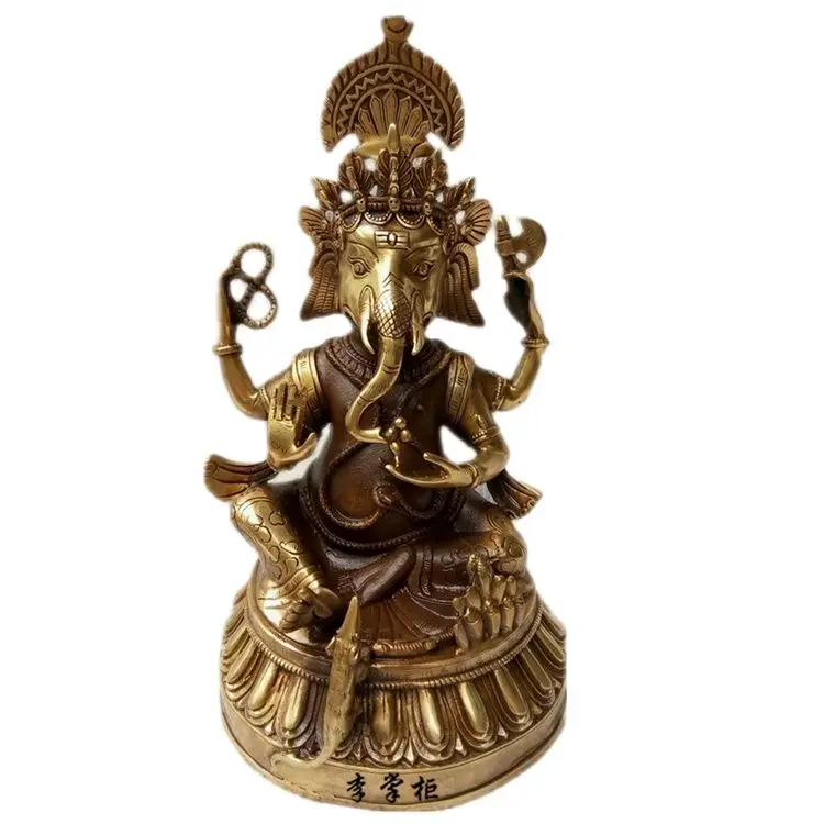 Tibetan Tantric Sect Huanxi Tian Large Pure Copper Elephant Head God Buddha Elephant Wealth Guardian Ornament 28CM