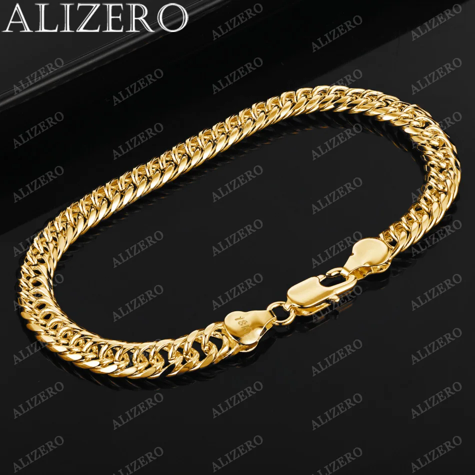 ALIZERO 18K złoto 6mm boczne bransoletki z łańcuszkiem dla mężczyzny kobiety biżuterii bankiet weselny Party prezent moda bransoletka podkreślająca osobowość