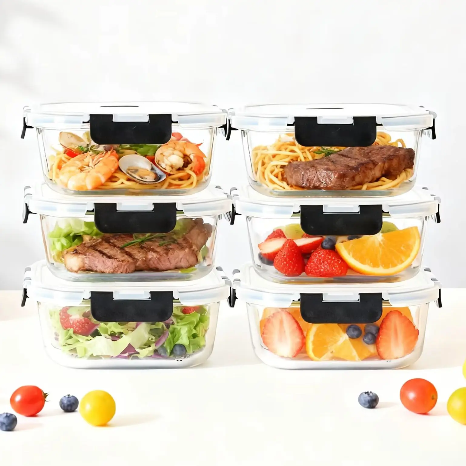 SIAZIH Glasbehälter mit Deckeln 1200ml/520ml Glas-Mahlzeitbehälter Lebensmittel-Aufbewahrungsbehälter mit Deckeln Luftdichtes Aufbewahrungsset BPA-freie Glasbehälter für Küche, Spülmaschine,