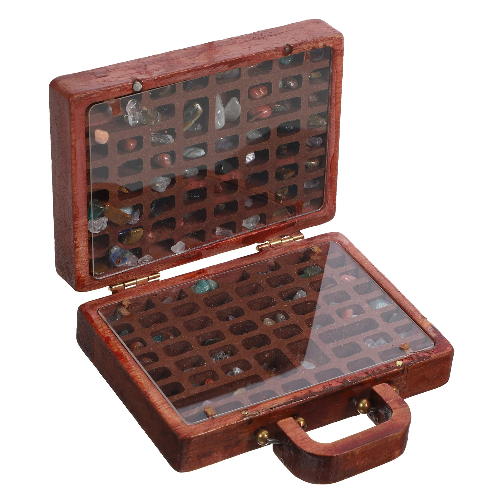 

Stone Storage Box Boxes Compartment Case Wooden Organizer Mineral Holder Rock Collection