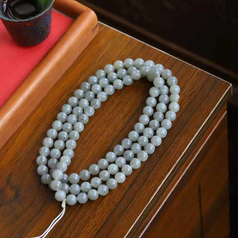

Natural Hotan Seed Blue and White Old Material Multi-use Jade 108 Bead Necklace