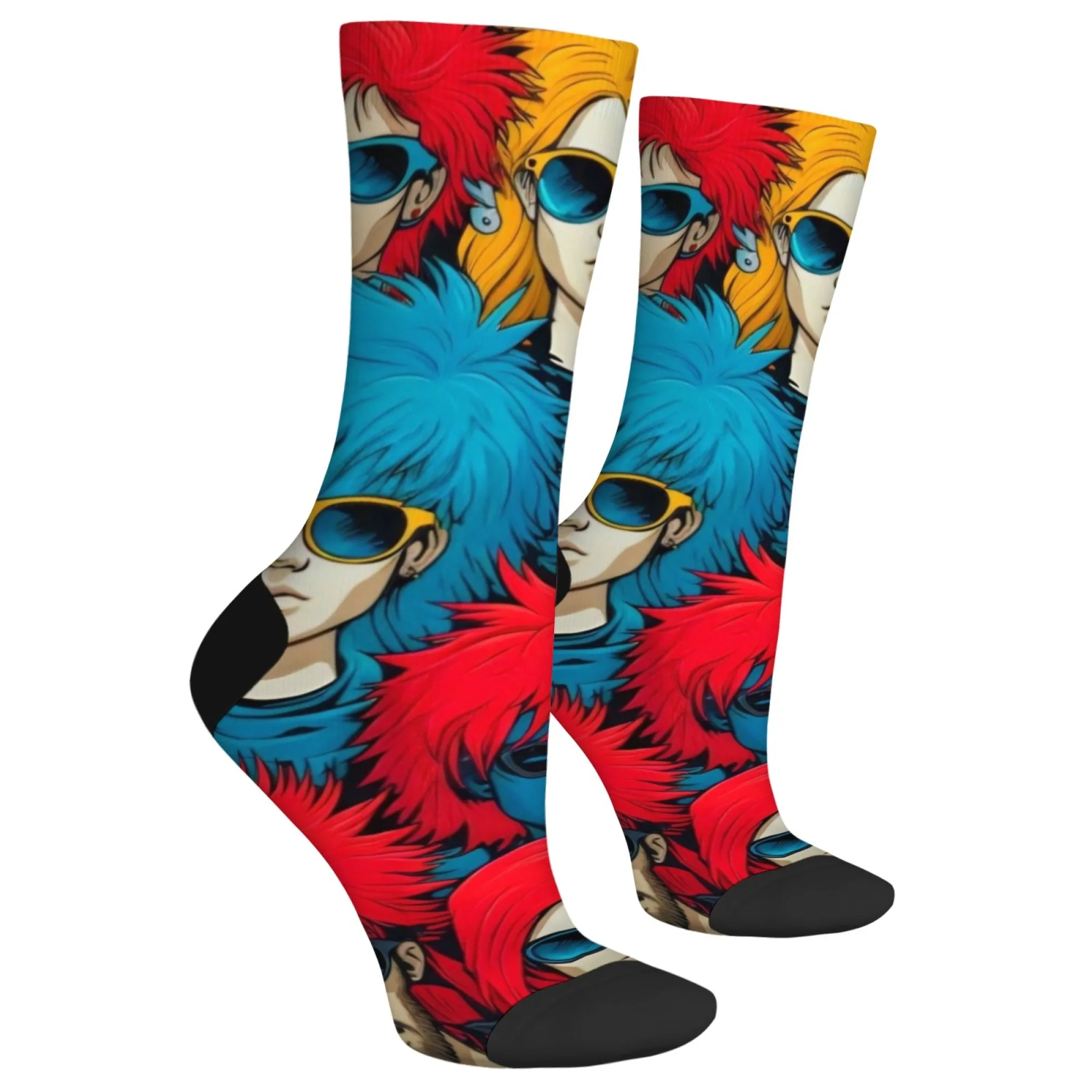 斬新な原宿レトロなトレンディなヘアスタイル、キャラクタープリントのメンズソックス、快適で通気性があり、滑りにくいカジュアルソックス、パーティーギフト。