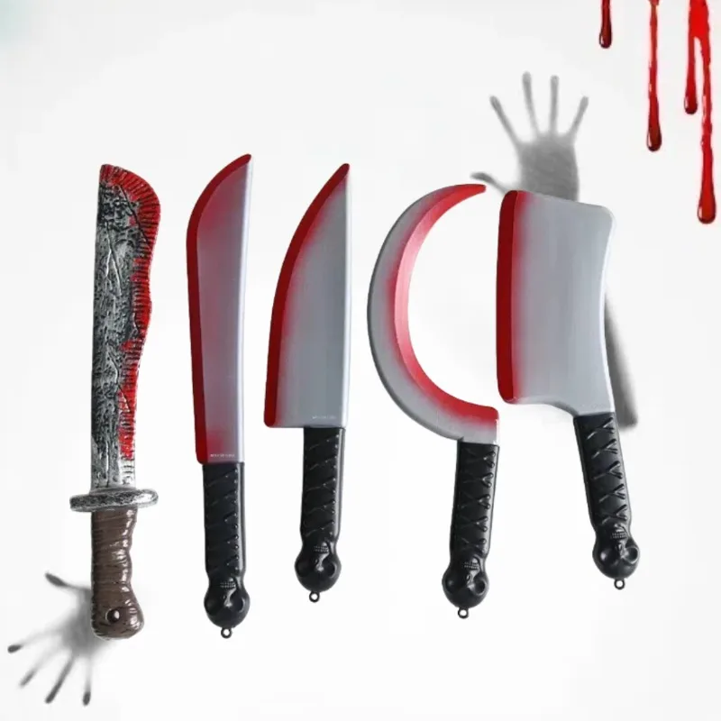 

Halloween Bloody Plastic Knife Fake Knife Ghost Cosplay Prank Props for Kid Adult Horror Theme Carnival Party Decorative Toy