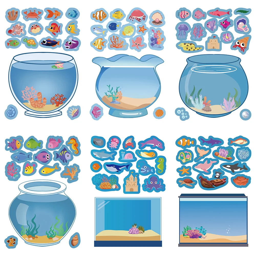8/16pcs Cartoon Creative Fish Tank Puzzle Stickers Handmade DIY Notebook Desktop Creative Decoration Waterproof Sticker Game